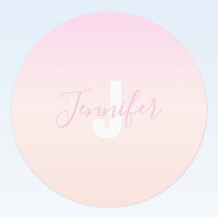 Étiquettes Dégradé ombré rose clair et pêche Nom & Monogramme