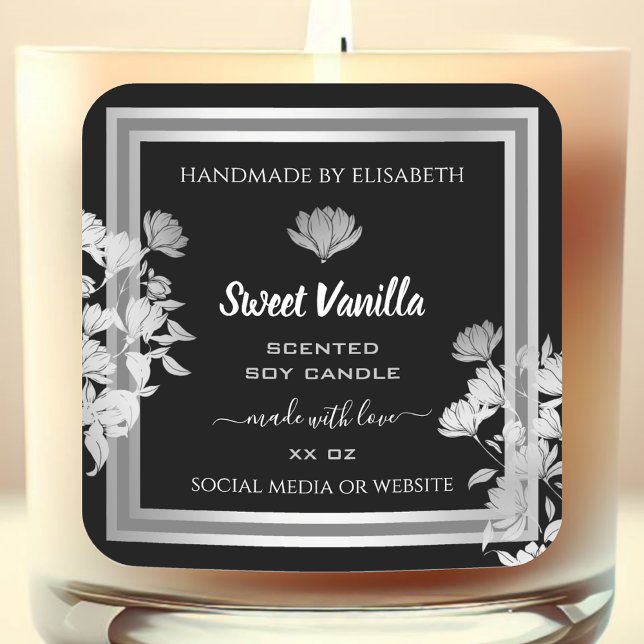 Étiquettes d'emballage de produits floraux noir et (Créateur téléchargé)