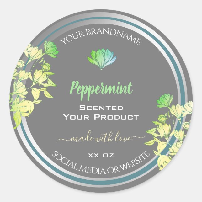 Étiquettes d'emballage en gris floral Effet Argent (Devant)