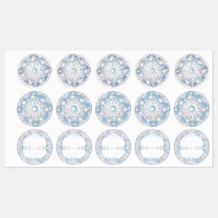 Étiquettes Dentelle en céramique bleu et flocons de neige