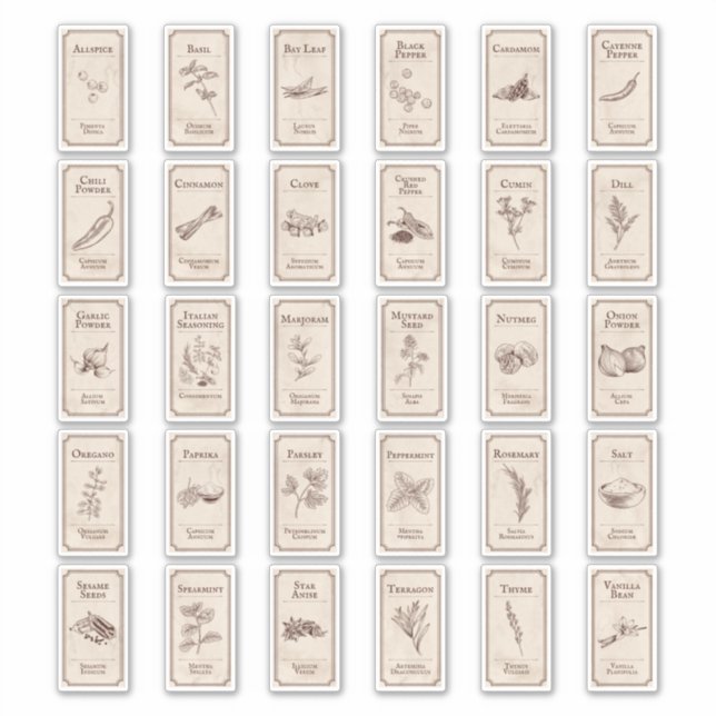 Étiquettes d'épices apothécaires vintages (Devant)