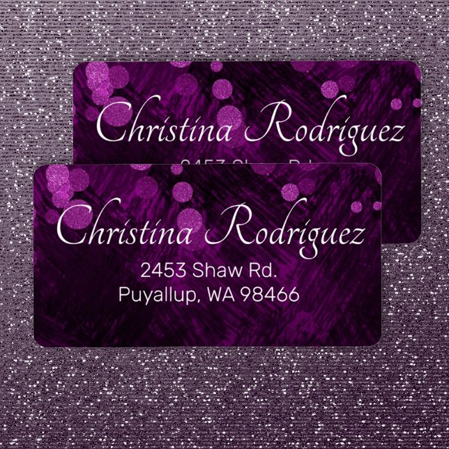 Étiquettes d'expédition avec adresse de retour Vio (purple shimmery lights shimmers address labels, elegant script writing quinceanera mailing labels)