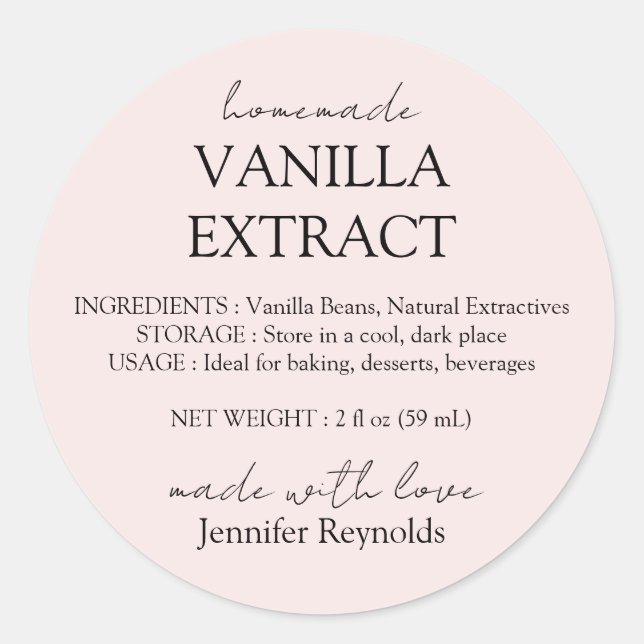 Étiquettes d'extrait de vanille rose avec instruct (Devant)