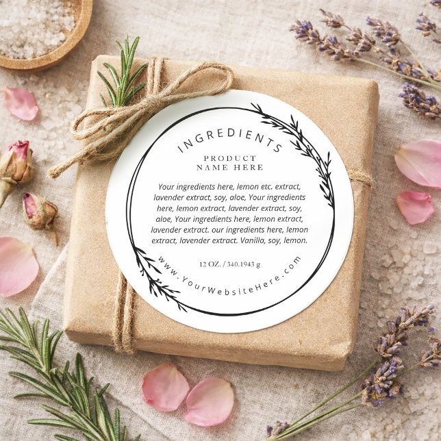 Étiquettes d'ingrédients modernes Couronne de blé (Wheat Wreath Modern Ingredients Label Stickers)