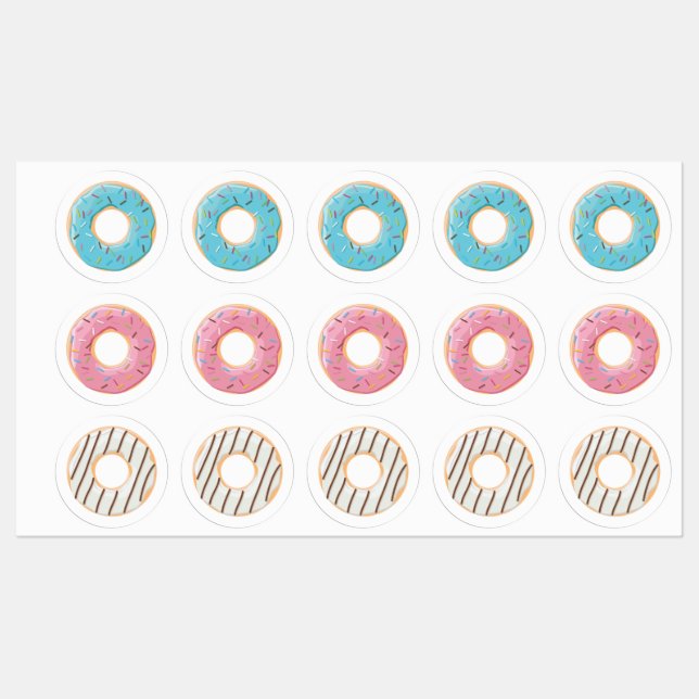 Étiquettes Donuts rose bleu et bouchées de crème 3x set (Feuille)