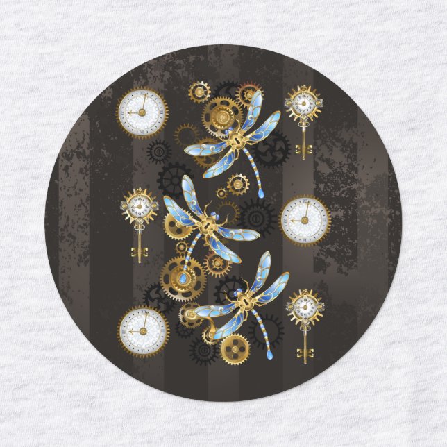 Étiquettes Dragonflies de Steampunk sur arrière - plan rayé b (Design 1)