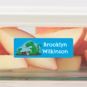 Étiquettes Dragons grillant marshmallows dessin animé personn