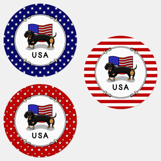 Étiquettes Drapeau américain Dachshund - (noir & bronzé) (Groupe)