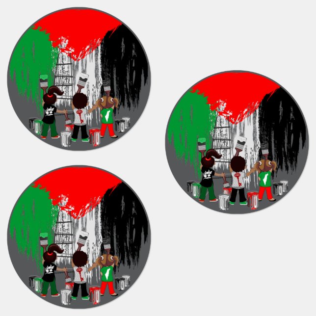 Étiquettes Drapeau palestinien peint par des enfants de Gaza (Groupe)