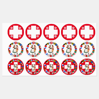 Étiquettes Drapeau suisse, edelweiss, cantons et danseurs