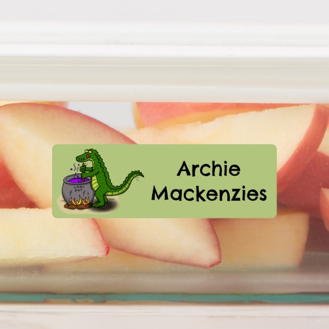 Étiquettes Drôle alligator vert cuisine dessin animé personna (Apposé)