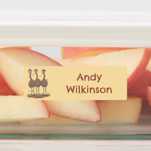 Étiquettes Drôle Caricature australienne emu trio personnalis (Apposé)