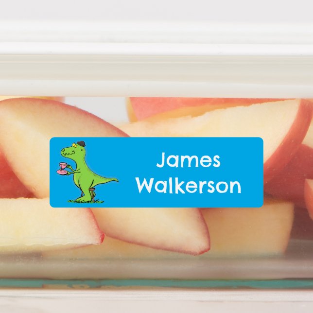 Étiquettes Drôle caricature de dinosaure vert t rex personnal (Apposé)