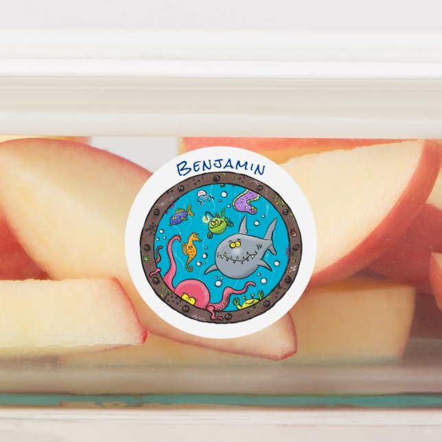 Étiquettes Drôle des créatures marines sous l'eau dessin anim (Apposé)