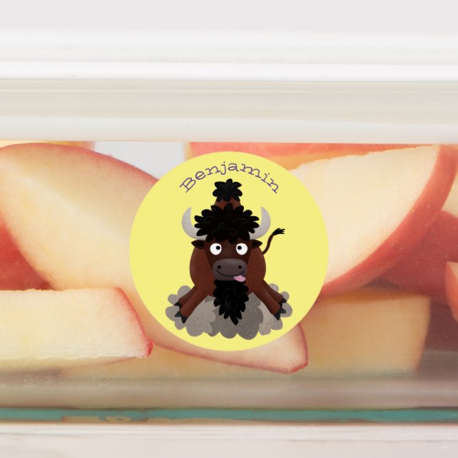 Étiquettes Drôle dessin animé de bison de buffle (Apposé)