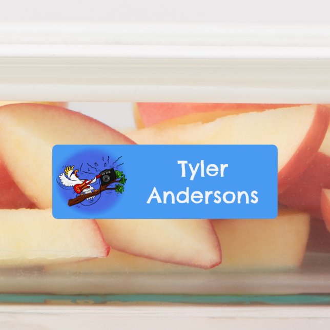 Étiquettes Drôle dessin animé de la guitare rock cockatoo per (Apposé)