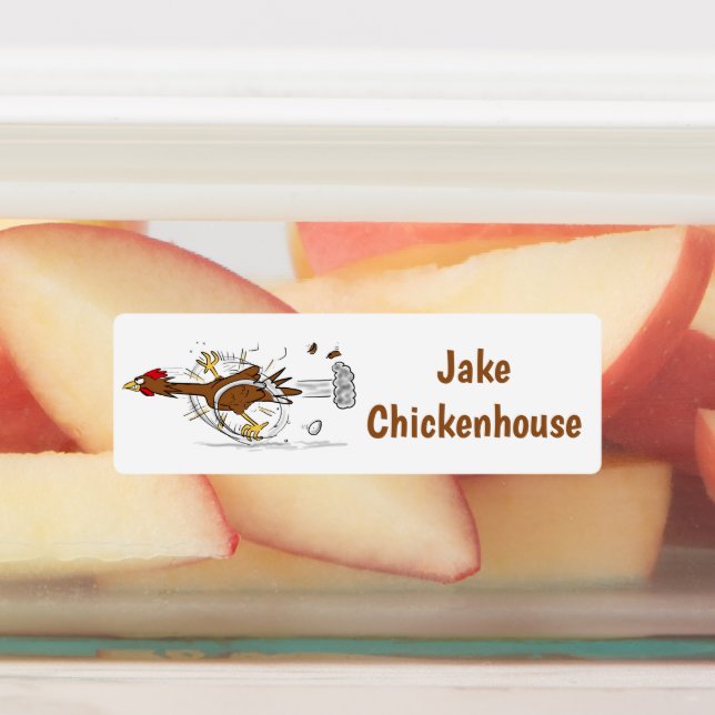 Étiquettes Drôle dessin animé de poulet cool en cours d'exécu (Apposé)