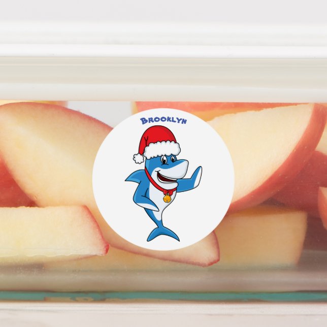 Étiquettes Drôle dessin animé de requin de Noël (Apposé)