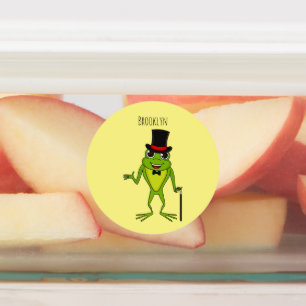 Étiquettes Drôle grenouille avec chapeau dessus dessin animé