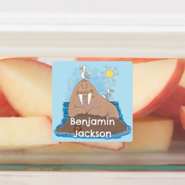 Étiquettes Drôle joyeux morse dessin de morse personnalisé (Apposé)