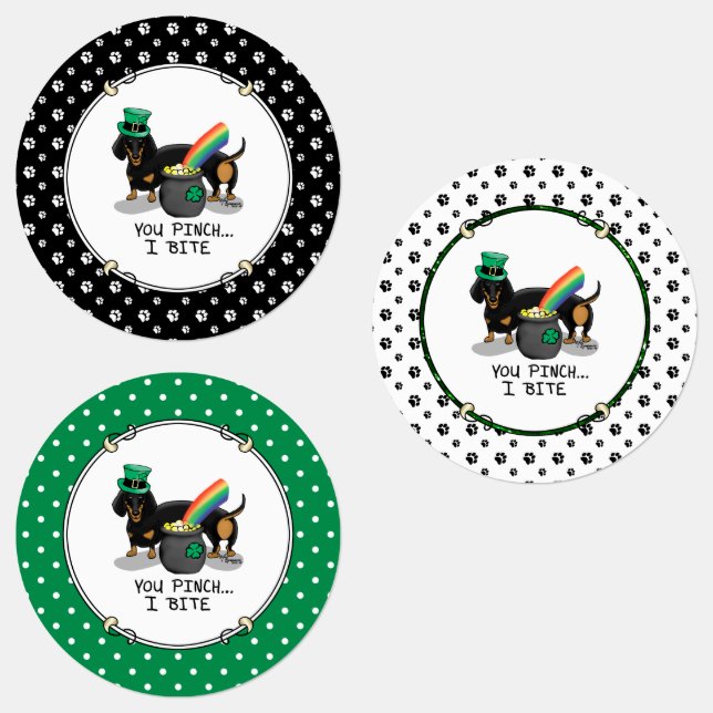 Étiquettes Drôle St. Patrick's Day Dachshund (noir & bronzage (Groupe)