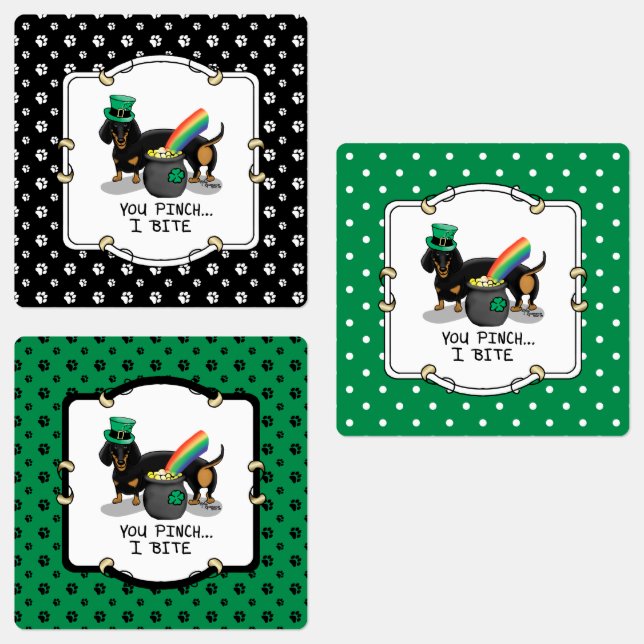 Étiquettes Drôle St. Patrick's Day Dachshund (noir & bronzage (Groupe)