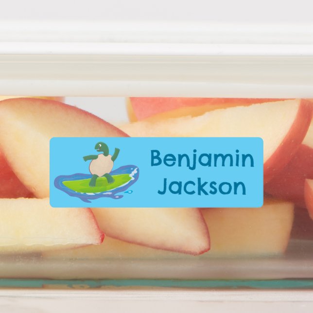 Étiquettes Drôle tortue vague de surf dessin animé personnali (Apposé)