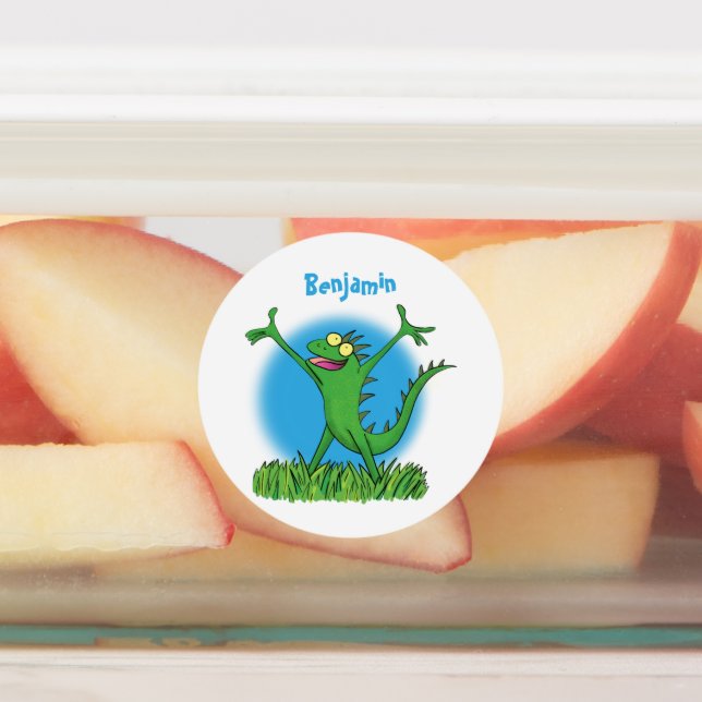 Étiquettes Drôle vert souriant animé lézard d'iguane (Apposé)