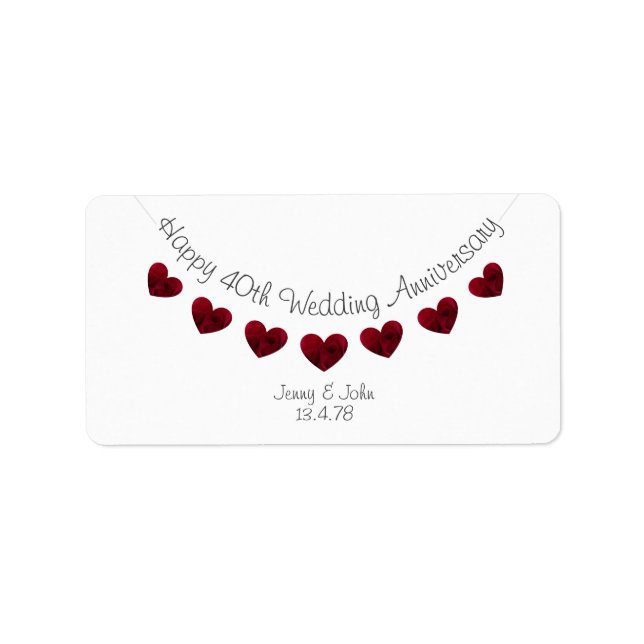 Étiquettes du 40e anniversaire du Mariage de Ruby  (Devant)