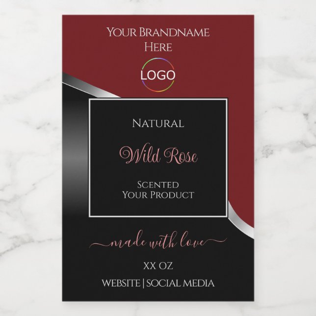 Étiquettes du produit Logo en argent noir et rouge (Étiquettes simples)