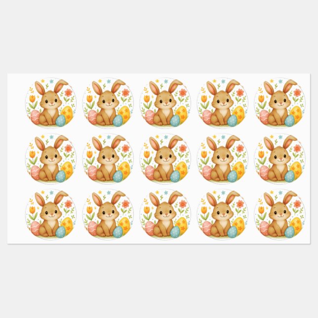Étiquettes Easter Bunny with Eggs Labels (Feuille)