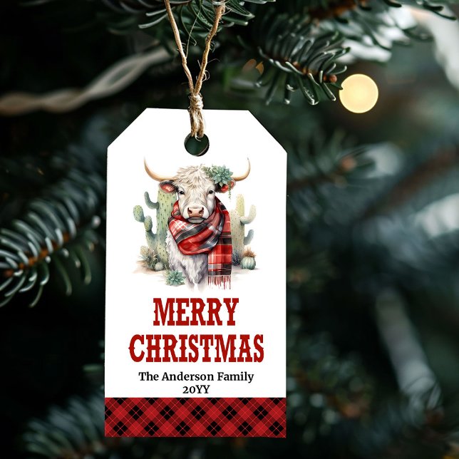 Étiquettes éditable à carreaux de Noël occidentaux (Wild West gift tag red green editable holiday tag

)