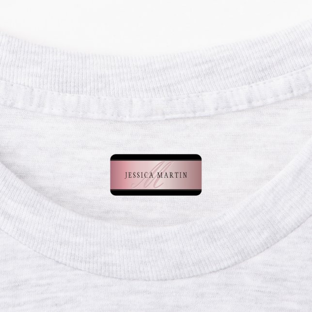 Étiquettes Elégant Blush Faux Rose Gold | Nom et initiales (Apposé)