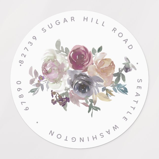 Étiquettes Elegant Mauve Aquarelle Floral Adresse de retour (Design 1)