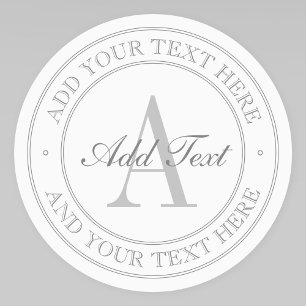 Étiquettes Élégant Monogramme blanc et gris imperméable