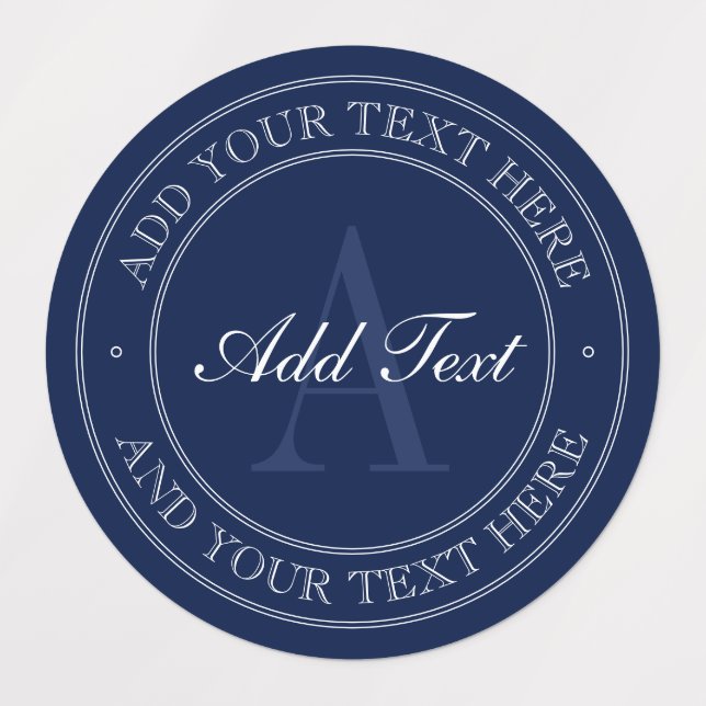 Étiquettes Élégant Monogramme bleu et blanc marine étanche (Design 1)