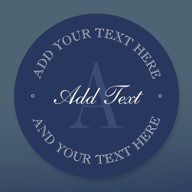 Étiquettes Élégant Monogramme bleu et blanc marine étanche (Créateur téléchargé)