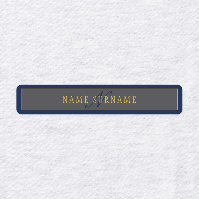 Étiquettes Élégant Script Monogram Dark Navy Blue Grey & Gold (Design 1)
