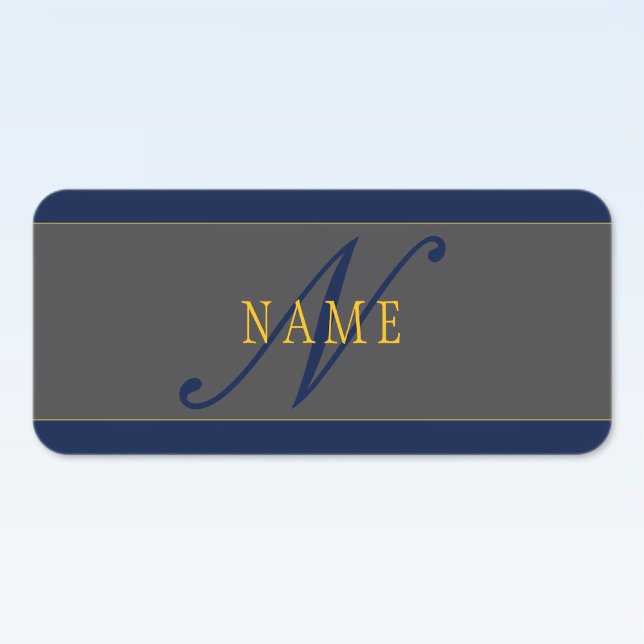 Étiquettes Élégant Script Monogram Dark Navy Blue Grey & Gold (Créateur téléchargé)