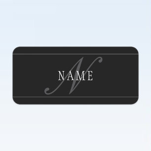 Étiquettes Élégant Script Monogramme modifiable noir gris bla