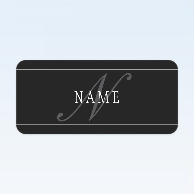 Étiquettes Élégant Script Monogramme modifiable noir gris bla (Créateur téléchargé)