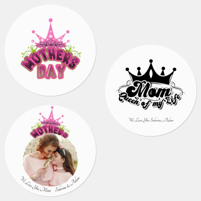 Étiquettes Elegant Shiny Pink Queen Crown Happy mothers day  (Groupe)