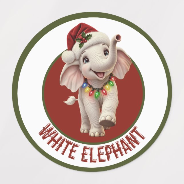 Étiquettes Éléphant blanc de Noël  (Design 1)