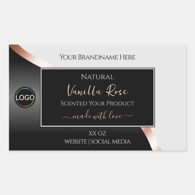 Étiquettes en or gris clair noir Wavy Rose avec lo (Devant)