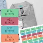 Étiquettes Enfant Couleur Codé Garçon et fille Skinny Police Vêtemen<br><div class="desc">Étiquettes de nom personnalisés pour vêtements pour enfants, que vous pouvez customiser avec jusqu'à 4 noms différents. La collection de couleurs cool (vert menthe aquamarine, bleu turquoise, rose cassis et pêche au corail) est parfaite si vous avez besoin de code couleur pour les garçons et les filles. Le nom de...</div>