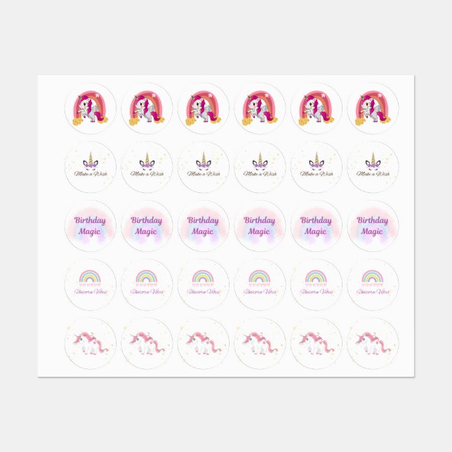 Étiquettes Ensemble d'autocollants Licorne (Feuille)
