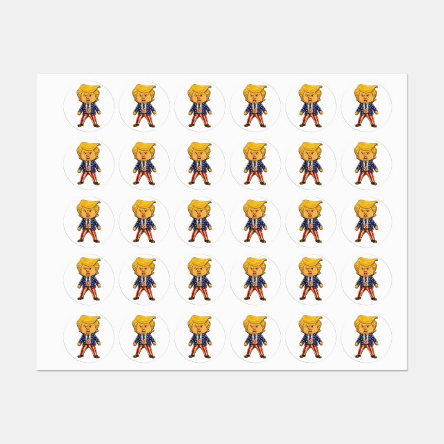 Étiquettes Épinglette Chibi Cartoon Trump heureux Drapeau pat (Feuille)