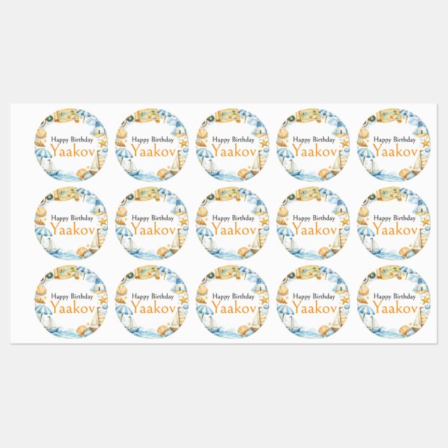 Étiquettes Explorateur côtier petit 4e anniversaire aquarelle (Feuille)