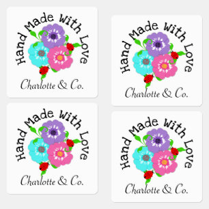 Étiquettes Fabriqué à la main avec amour Lady Bug Floral Pe