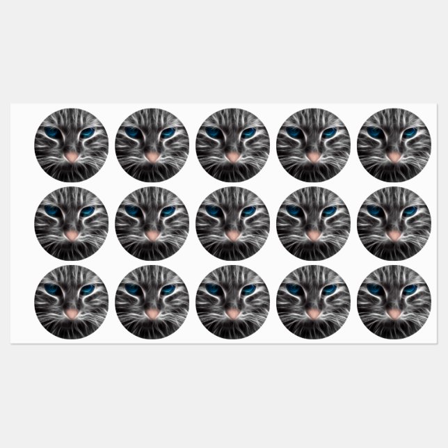 Étiquettes Face de chat bleu magnifique (Feuille)
